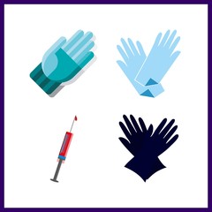 4 glove icon. Vector illustration glove set. medical gloves and gloves icons for glove works