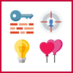 4 idea icon. Vector illustration idea set. keywords and target icons for idea works