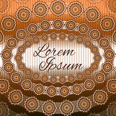 Abstract geometric pattern. Oval frame on brown and orange colors. Template for party invitation, greeting card, postcard, birthday, Mother's Day, Woman's Day. Vector illustration. Place for text