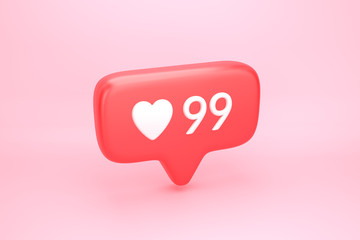 Ninety nine likes social media notification with heart icon