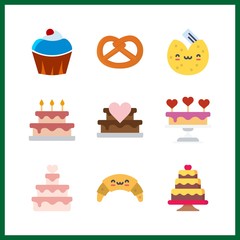 9 bakery icon. Vector illustration bakery set. fortune cookie and cupcake icons for bakery works