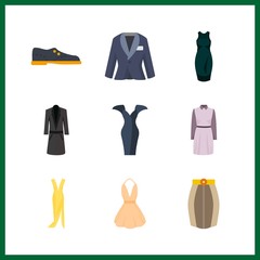 9 fashionable icon. Vector illustration fashionable set. long coat and suit icons for fashionable works