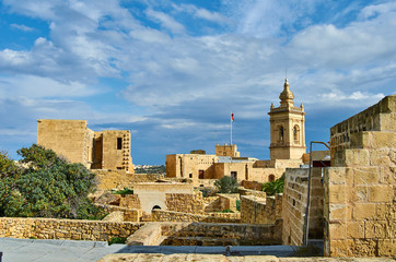 Fototapeta na wymiar View over the city of Victoria at Gozo, the neighboring island of Malta