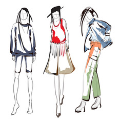 Fashion girls sketch. Fashion illustration. Drawing fashion models