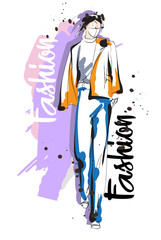 Fashion girl sketch. Fashion illustration. Drawing fashion model