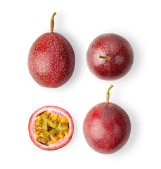 top view passion fruit on white background
