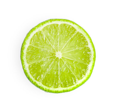 Juicy Slice Of Lime Isolated On White Background. Top View