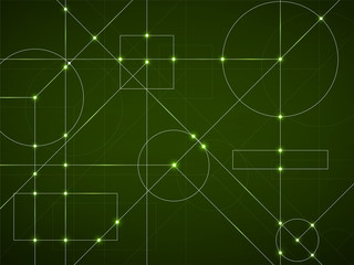 Abstract neon background of engineering drawing. Technological wallpaper made with circles and lines. Geometric design