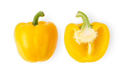 yellow pepper isolated on white background. top view