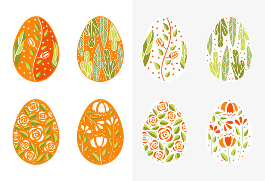 Easter eggs set orange color. Holiday easter clip art for cards, invitations, tags and postcards. Isolated on white background
