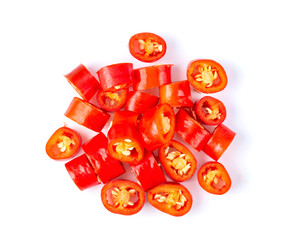 Fototapeta premium slice red chili isolated on white background.top view