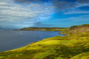 Coastal Road Through Picturesque Landscape Near Uig On The Isle Of Skye In Scotland