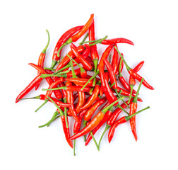 red chili pepper isolated on white background. top view