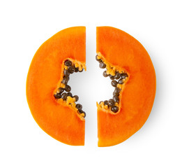 papaya fruit slice isolated on white background Food concept.top view