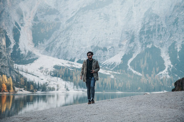 Man walks through the Mountain Cold Beach