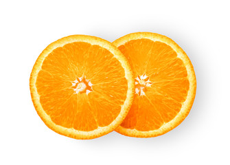 Orange slice isolated on white background. top view