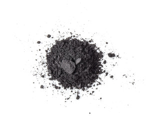 Activated charcoal powder isolated on white background.