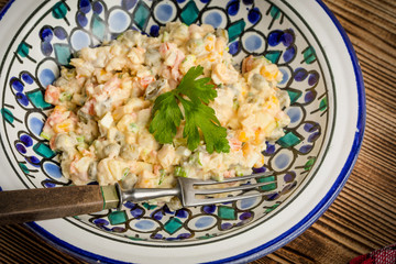 Traditional Russian vegetable salad.