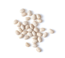 white beans isolated on white background. top view