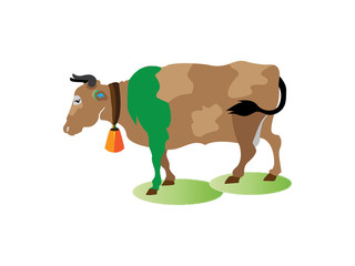 Figure of a cow with horns standing on the ground , logo design, illustration - Vector