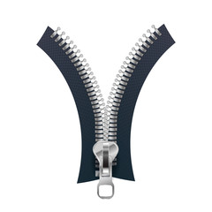 Metallic fastener, open zipper on white