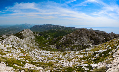 Biokovo  is the second-highest mountain range in Croatia, lalong the Dalmatian coast of the Adriatic Sea.
