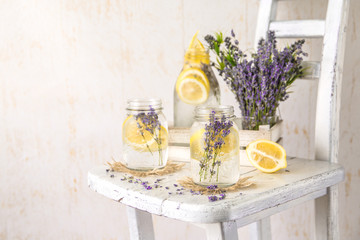 Obraz na płótnie Canvas Cold Infused Detox Water with Lemon and Lavender. Provence Style