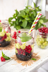 Cold Fruit Infused Detox Water with black currants, red currants, gooseberries and mint