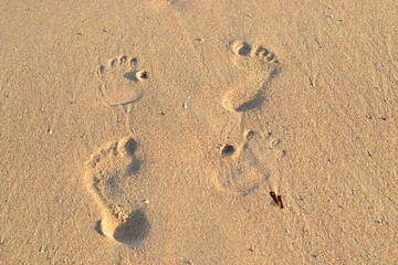 Imprint your feet on the sand. Footprints in the sand