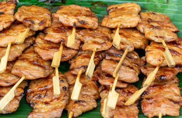 Traditional Thai roasted pork (Moo Ping Thai style ) (selective focus)