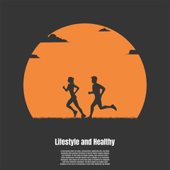 Silhouette man and woman running