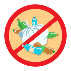 The plastic bag with plastic bottles. Plastic pollution stop sign