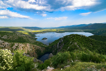 Fototapeta na wymiar Red Lake (Crveno jezero) Blue Lake (Plavo jezero) and sourrounding lakes of Imotsko Polje, Croatia are sites of greatest landscape diversity of Europe. 