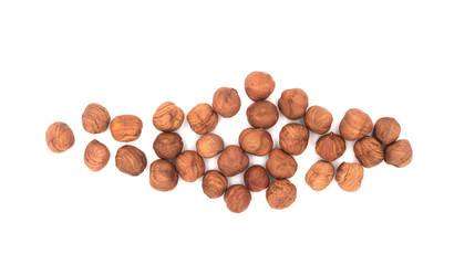 Hazelnut nuts on white background. peeled filbert