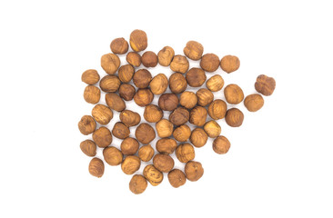 Hazelnut nuts on white background. peeled filbert