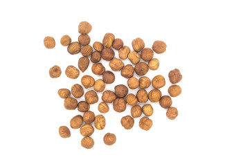 Hazelnut nuts on white background. peeled filbert