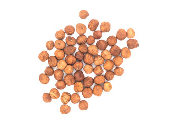 Hazelnut nuts on white background. peeled filbert