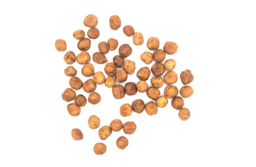 Hazelnut nuts on white background. peeled filbert