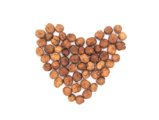 Hazelnut nuts on white background. peeled filbert