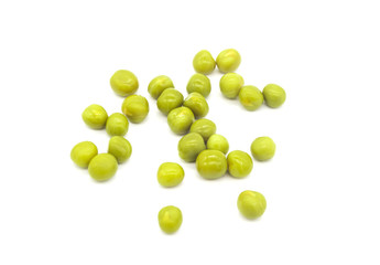 Green canned peas on a white background
