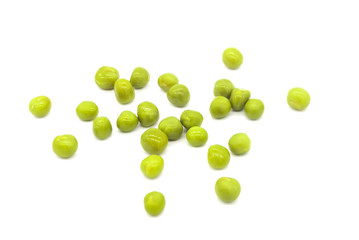 Green canned peas on a white background