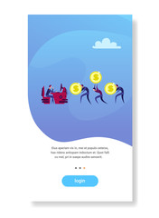 businessman boss sitting workplace business people carry dollar coins teamwork wealth growth concept flat vertical copy space