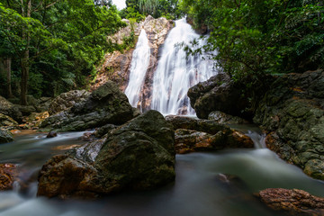 Naklejka na ściany i meble Namaung waterfall landscape on koh samui in Thailand