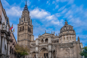 Fototapeta na wymiar The Primate Cathedral of Saint Mary of Toledo, one of the three 13th-century High Gothic cathedrals in Spain and considered the magnum opus of the Spanish Gothic style