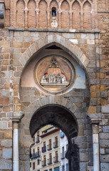 Naklejka premium Puerta del Sol, a city gate of Toledo, Castile-La Mancha, Spain. Built in the late 14th century by the Knights Hospitaller.