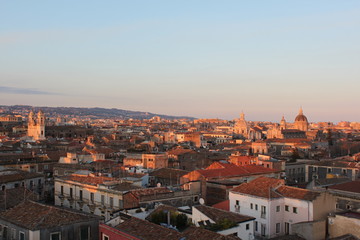 Fototapeta na wymiar Rooftops of Catania at sunset
