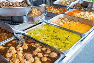 Chicken chili soup, Thai food prepared in a plate for sell in street foods, Thailand