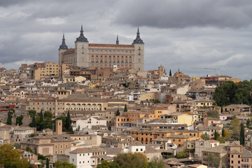 Obraz premium The Alcazar of Toledo, a historical stone fortification located in the highest part of Toledo, Castile-La Mancha, Spain. 