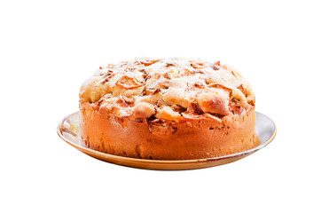 Homemade apple pie with cinnamon on the plate isolated with clipping path