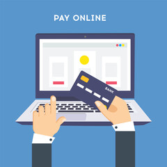 Pay online concept on modern technology devices with responsive flat web design